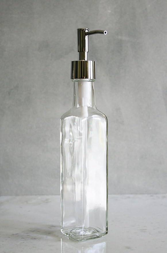 Rail19 French Vessel Glass Soap Dispenser with Metal Pump - Refillable Hand Soap, Lotion & Sanitizer for Sinks and Small Countertops, 8.5oz (Chrome Rustic)