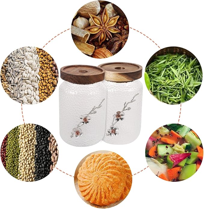 2pcs Glass Sealed Storage Jars with Removable Lids Airtight Food Canisters for Tea Cereals Spices Sugar Flour Pantry Organization