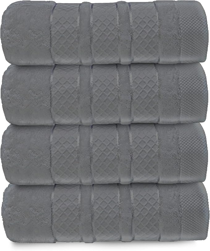 Premium Towel Set: Super absorbent, quick-drying, soft, plush. Features hanging loop, fade-resistant, eco & skin-friendly dyes. Luxury dobby design for bath or spa. (Charcoal, Bath Towel Set of 4)