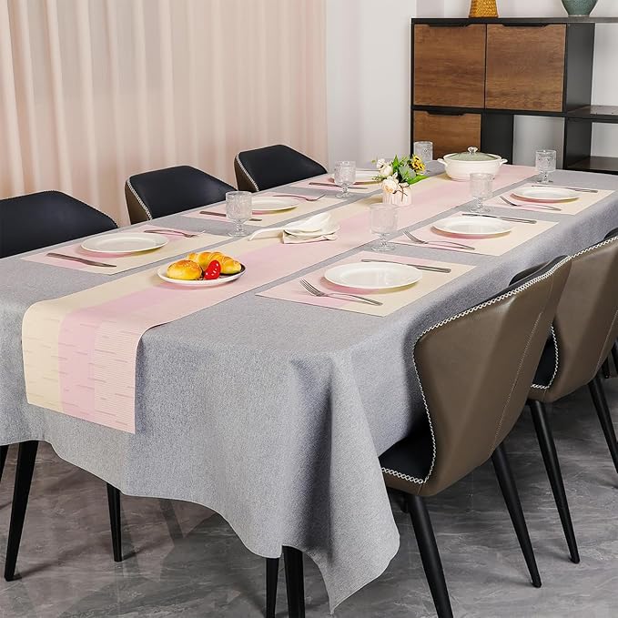 Placemats Set of 8, Vinyl Woven Place Mats Indoor Set of 8 Washable Wipeable PVC Table Mats Heat-Resistant Non Slip Plastic Placemat for Kitchen Dining Outdoor Table (Beige Pink, Set of 8)