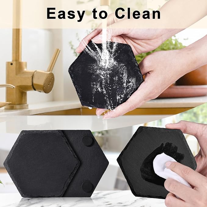 36 Pieces Slate Coasters Bulk, 4 Inch Hexagonal Blank Black Stone Coaster for Drinks Natural Handmade Hexagon Rock for Laser Engraving, Gifts, Engraver, Wedding, Christmas, Home Decor