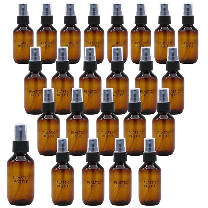 SYNTECSO 24 Pack 2oz Amber Plastic Spray Bottles, Fine Mist Spray Bottles for Essential Oils, Water Spray Bottle for Hair Plant & Cleaning Solution
