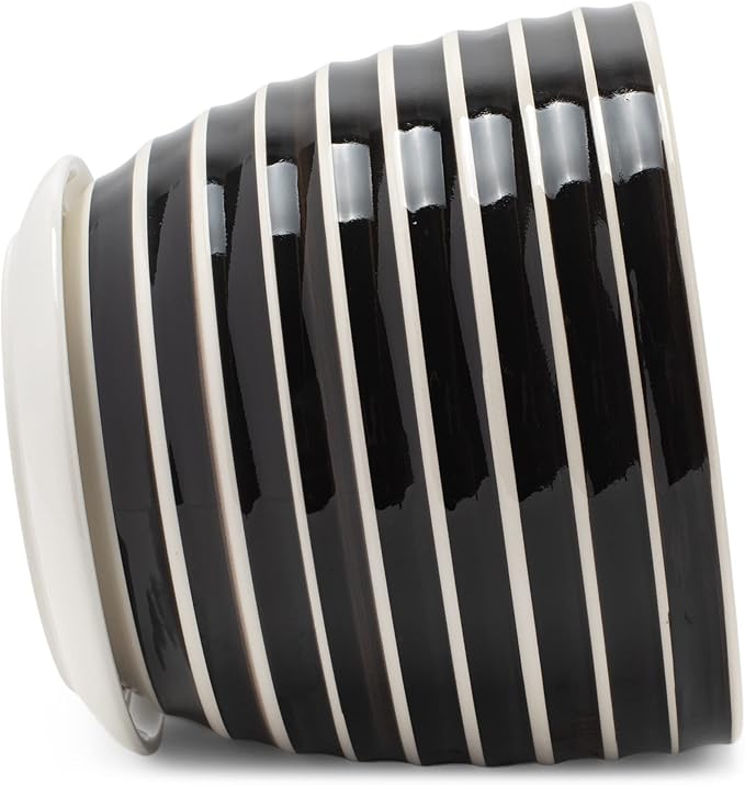 Napco Striped Black and White Ribbed 5.5 x 6 Inch Ceramic Flower Pot Planter with Saucer