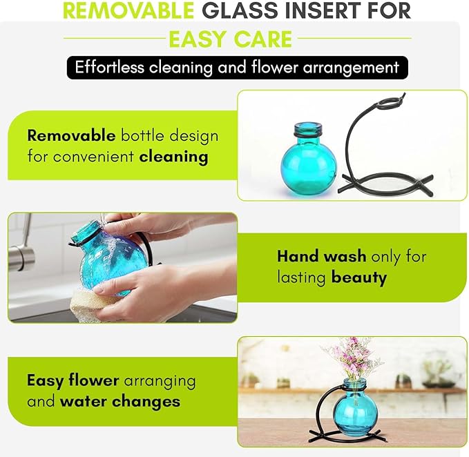 Couronne Company M501-200-09 Casablanca Recycled Glass Vase & Metal Stand, 4", Aqua, 1 Piece