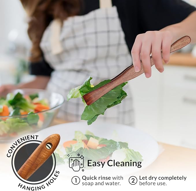 Zulay Kitchen 30-Piece Teak Wooden Utensils - Natural Teak Cooking Utensils with Premium Gift Box - Non-Stick Wooden Spoons - Kitchen Gift Set - Comfortable Grip