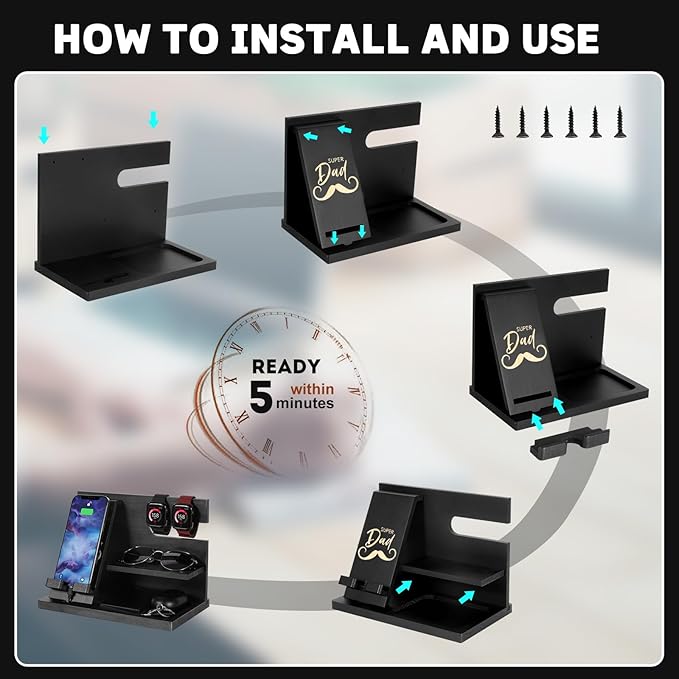 Fathers Day for Dad, Dad Birthday Gifts, Wood Phone Docking Station, Nightstand Organizer, Gifts for Dad, Christmas Father's Day Dad Gifts from Daughter Son, Organiser Birthday Presents for Dad