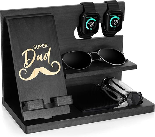Fathers Day for Dad, Dad Birthday Gifts, Wood Phone Docking Station, Nightstand Organizer, Gifts for Dad, Christmas Father's Day Dad Gifts from Daughter Son, Organiser Birthday Presents for Dad