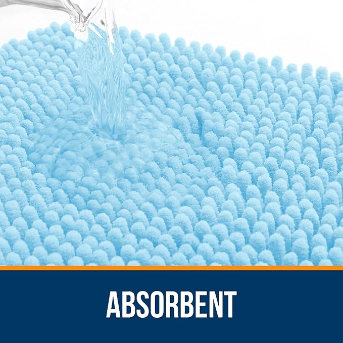 OLANLY Bathroom Rugs 70x46, Extra Soft Absorbent Chenille Bath Rugs, Rubber Backing Quick Dry, Machine Washable Bath Mats for Bathroom Floor, Tub and Shower, Home Decor Accessories, Sky Blue