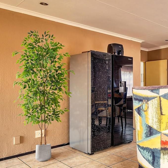 8ft Artificial Ficus Tree, 96” Realistic Ficus Leaves Large Fake Plant with Basket, Indoor Outdoor Potted Faux Tree for Home Garden Office House Livingroom Décor