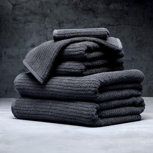 LUXOME Luxury Performance 6-Piece Bath Towel Set | Dual-Loop Design | Ultra Soft | Highly Absorbent | Quick Drying | Fossil (Charcoal)