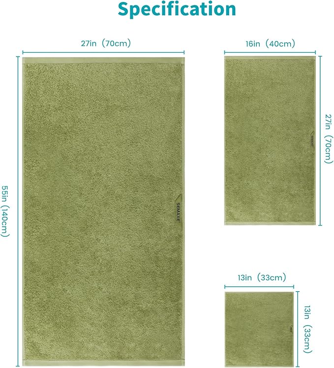 SEMAXE 12-Piece Family Bathroom Towel Set - 100% Cotton, 4 Bath Towels, 4 Hand Towels, 4 Washcloths, Ultra-Soft and Super Absorbent, Lighter Weight