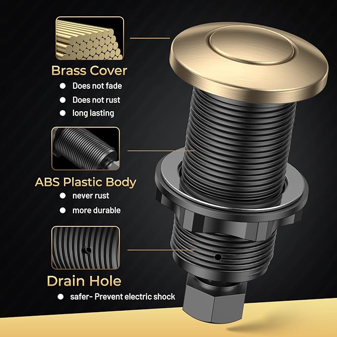 Garbage Disposal Air Switch Kit - UL Listed Wireless Sink Top Button, Champagne Bronze Finish, Compatible with Delta Faucet Champagne Bronze, Universal Design for All Garbage Disposals