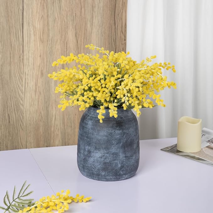 Briful Rustic Ceramic Vase 7” Tall – Handcrafted Vintage Pottery Flower Vase with Distressed White-Wash Finish – Farmhouse Decorative Accent for Table, Shelf, Mantel (Not Watertight)