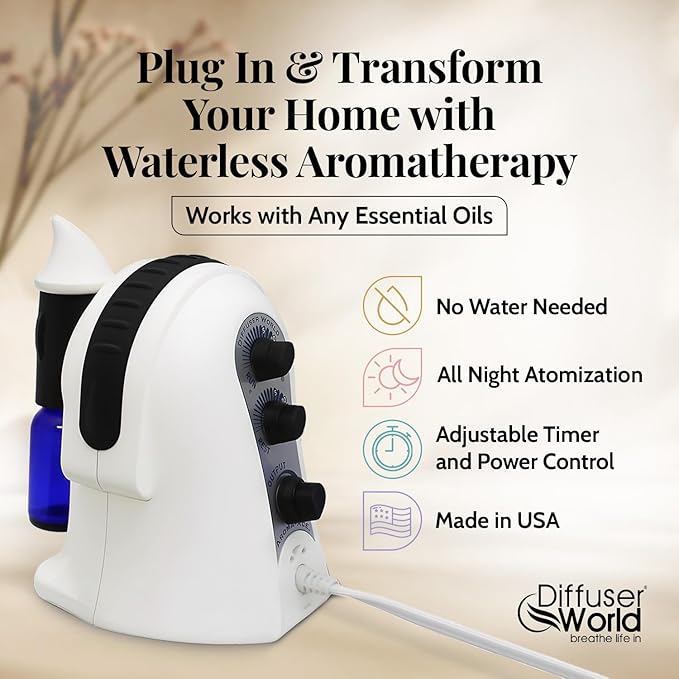 Waterless Diffuser for Essential Oils 110V, Black Made in USA Aroma Atomizer Diffusers Waterless Essential Oil Diffusers for Home Large Room Fragrance, Home Scent Diffuser Machine, Air Aromatherapy