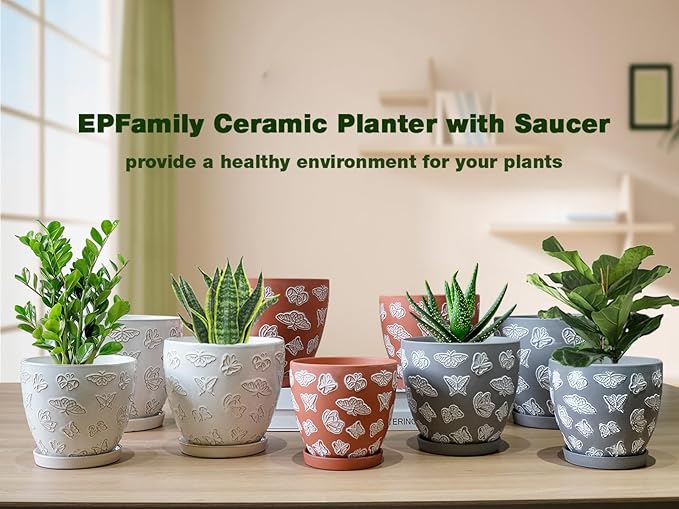 Ceramic Planter Pot 10 Inch- Large Plant Pot with Drainage Hole and Saucer Modern Round Flower Pot for Indoor Outdoor Plants White