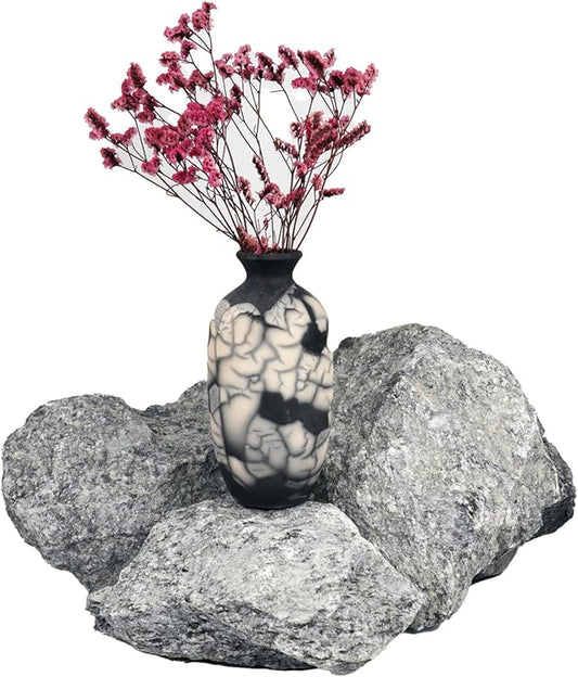 RAAQUU Koban 7 inch Raku Ceramic Clay Pottery Vase - Smoked Raku Raku Pottery with Water Tube Gifts for her mom, Boho, Wedding Gift, Home Decor
