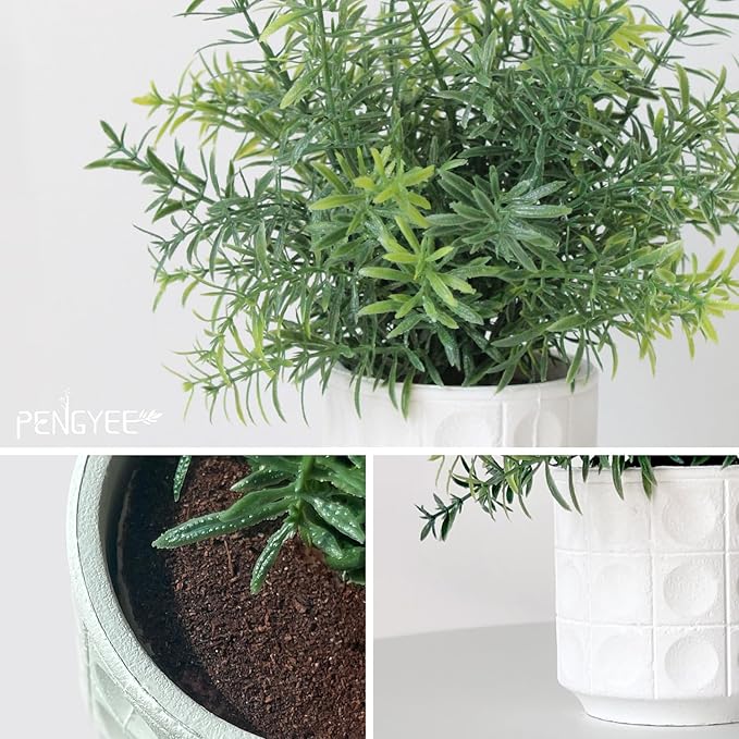 4 Pack Small Fake Plants in Pulp Pots for Home Decor, Rustic Artificial Plants Indoor, Faux Plants Indoor for Bathroom Kitchen Office Desk Shelf Farmhouse Room Decor