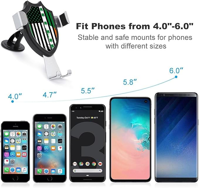 Phone Mount for Car Dashboard Air Vent Windshield, Universal Hands Free Automobile Cell Phone Holder St Patricks Day Shamrock Clover Irish American Flag