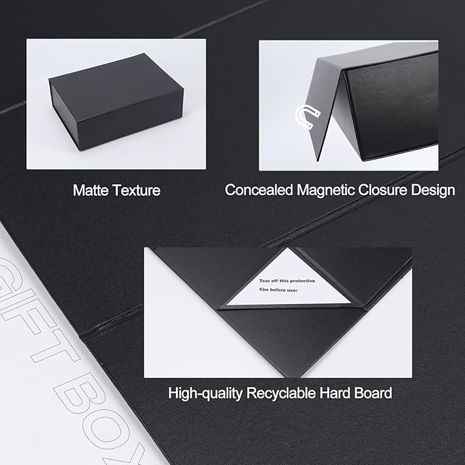 4 Pack 11x8x3.5 Inches Gift Boxes with Magnetic Closure Lids, Black Magnetic Box for Wedding, Groomsmen Bridesmaid Proposal, Birthdays, Mother's Day
