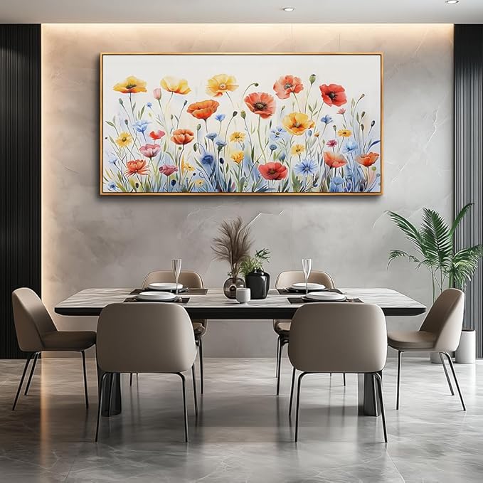 PHAOHUAXM Large Canvas Wall Decor For Living Room Wall Art For Bedroom Modern Gable art Framed Beach Posters Ink-Wash Flower Painting Dining Room Print Artwork Mural Home Decor Wood Frame 30"X60"