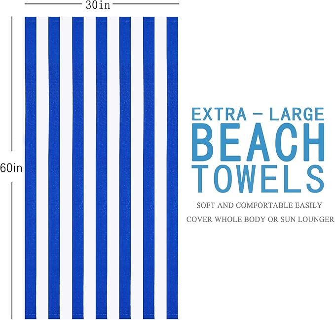 Genovega 4 Packs Extra Large Bath Towels Striped Beach Towel Bathroom Sheets Soft Fluffy Cruise Essentials 2025 Swim Accessories Pool Stuff Must Have Spa Poolside Items Vacation Necessities