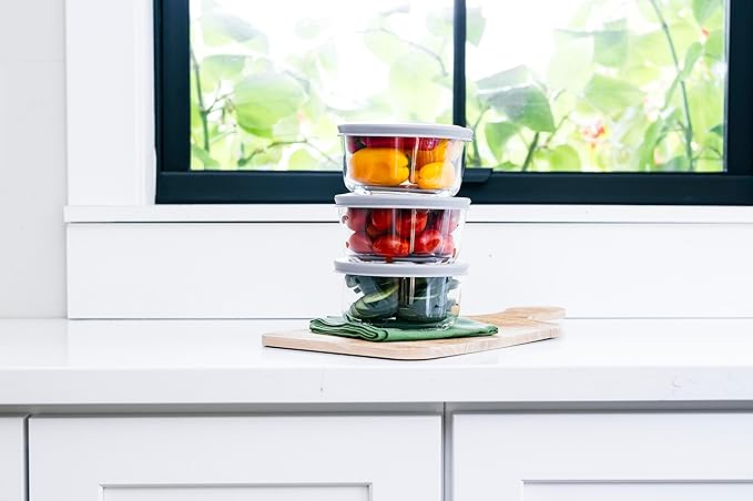 DURA LIVING 6-Piece Glass Food Storage Containers Set (3 Containers + 3 BPA-Free Lids) | 2-Cup, Leakproof | Microwave, Freezer, Oven & Dishwasher Safe | Ideal for Meal Prep & Pantry Organization