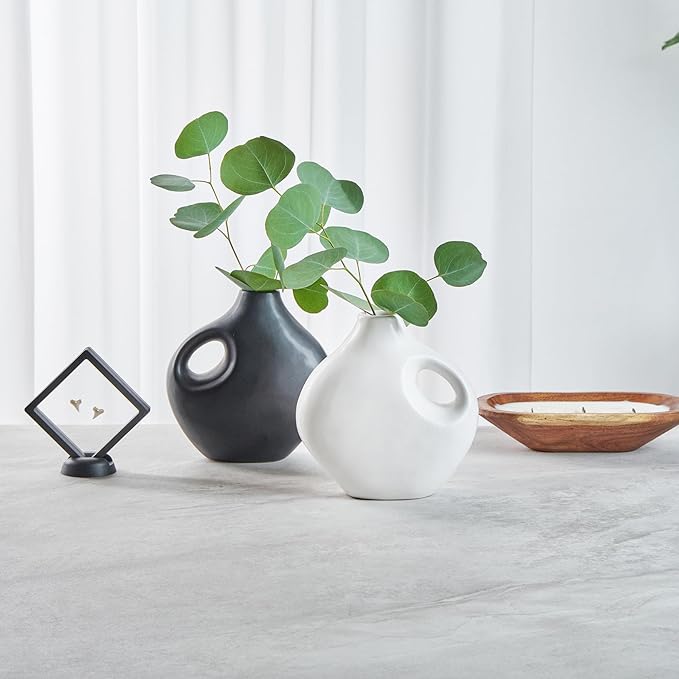 Restaurantware-Table Art Flower Vase, 1 Jug Vase - Minimalist Style, for Fresh Or Artificial Flowers, Black Ceramic Piece for Home Decor, Kitchen, Home, Living Room, Office, and More