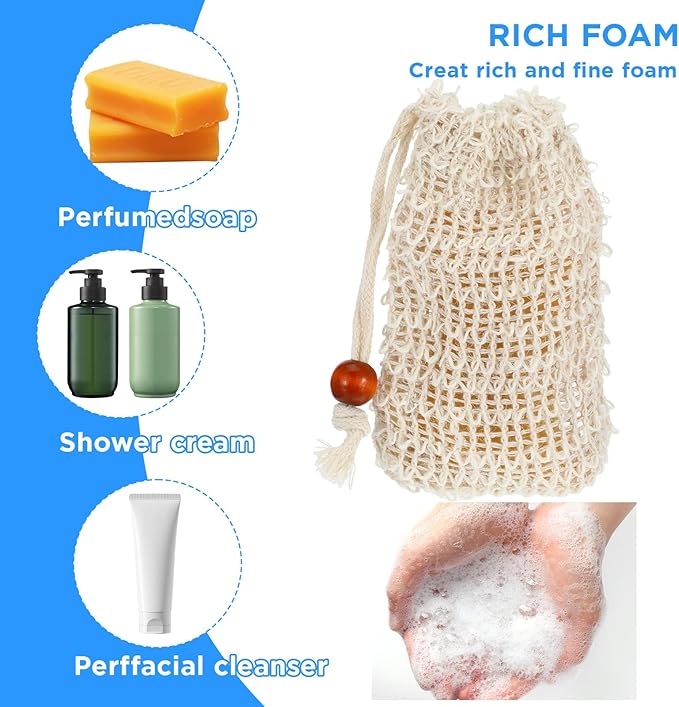 40 Pack Soap Bags Mesh Exfoliating with Drawstring Bar, Natural Sisal Soap Pouch Drying Exfoliating Net for Bath and Shower