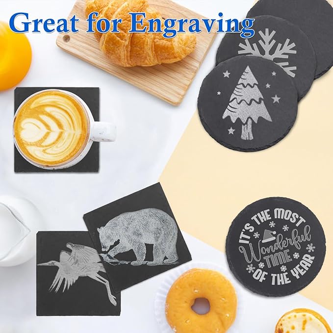 70 Pack 4 Inch Slate Coasters, Square & Round Black Stone Coasters with Anti-Scratch Bottom, Ideal for Home Decor, Bar, Housewarming Gifts, and Laser Engraving KUKLIPJIM
