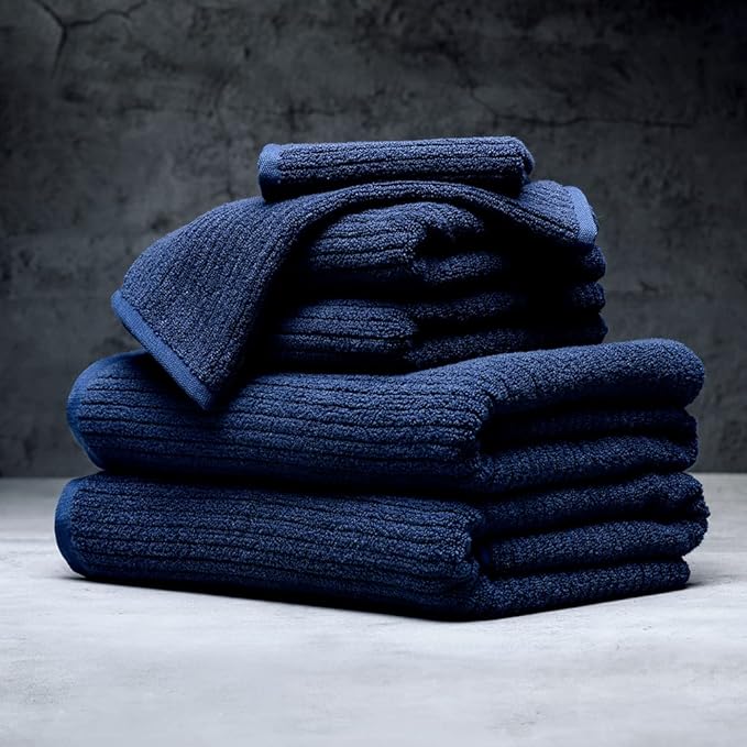 LUXOME Luxury Performance 6-Piece Bath Towel Set | Dual-Loop Design | Ultra Soft | Highly Absorbent | Quick Drying | Harbor (Navy)