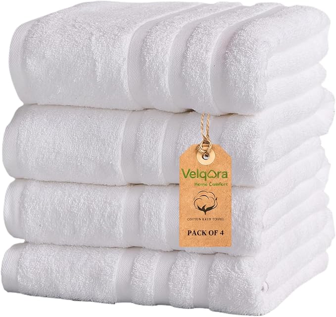 Cotton Bath Towel – Large 30x60 Inches, Soft, Thick & Absorbent Towel for Bathroom, Spa, or Home Use (White, 4 Pack – 30"x60")