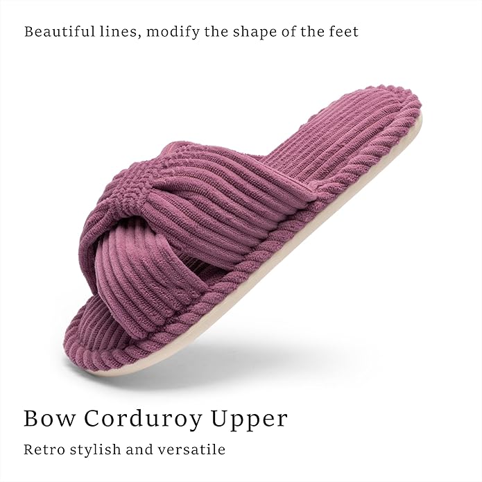 Chantomoo Slippers for Women Memory Foam House Womens Slipper Slides Home Bedroom Bathroom Spa Open Toe Corduroy Bow Slippers Cozy Comfortable