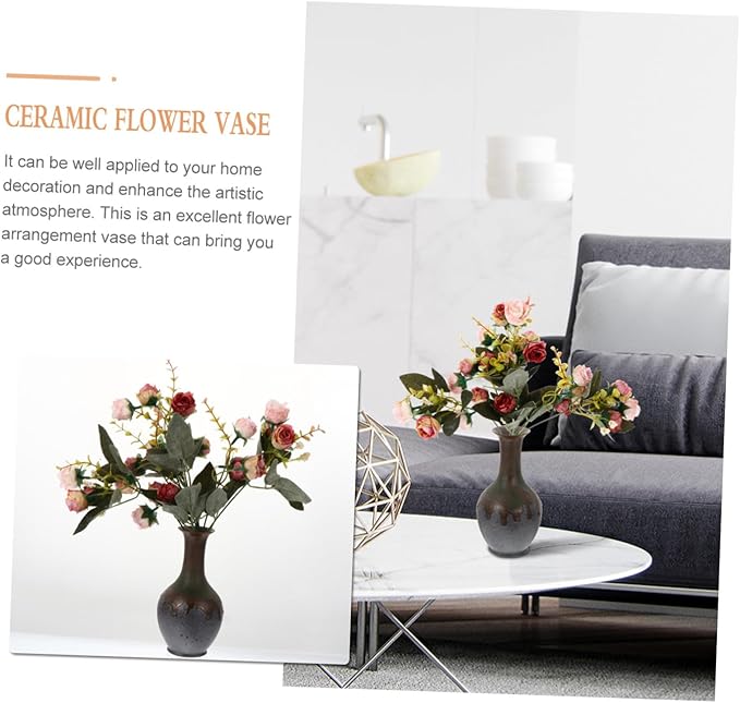 Retro Ceramic Flower Vase for Desktop Floral Arrangements Delicate Stoneware Vase Home Decor with Simple Elegant Design for Fresh Dried Flowers Artistic Accent for Living Office
