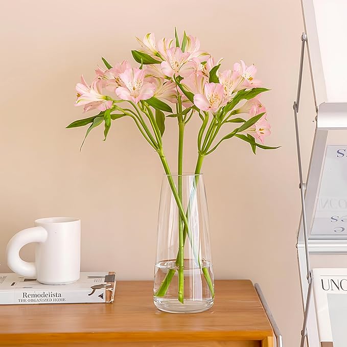 Crystal Clear Glass Vase, Flower Vase for Table Centerpiece Home Decor, Modern Vases for Living Room, Wedding, Office, Coffee Table, Birthday Housewarming Gift, 8.3inch (Clear)