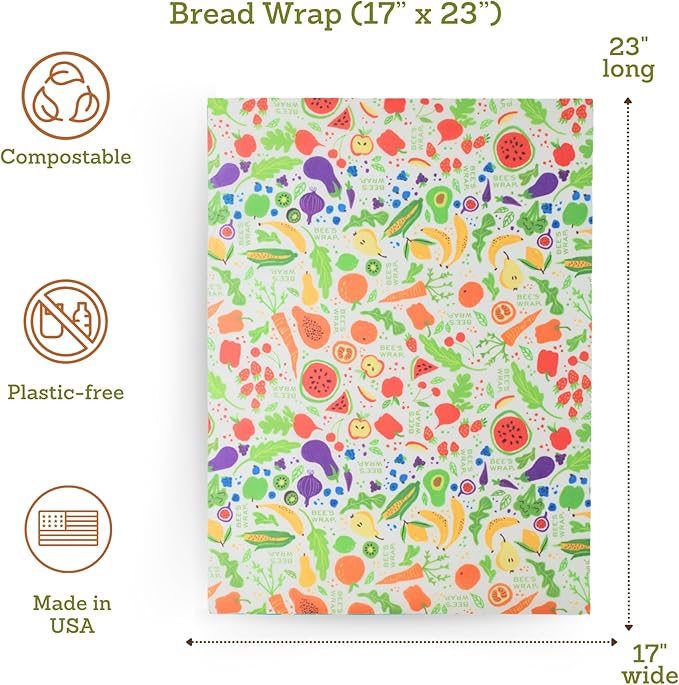 Bee's Wrap Beeswax Wraps for Food - Bread Wrap - Made in USA Reusable Bread Storage Bags - Organic & Eco-Friendly Alternative to Aluminum Foil, Sourdough Bags & Plastic Wrap, Garden Party