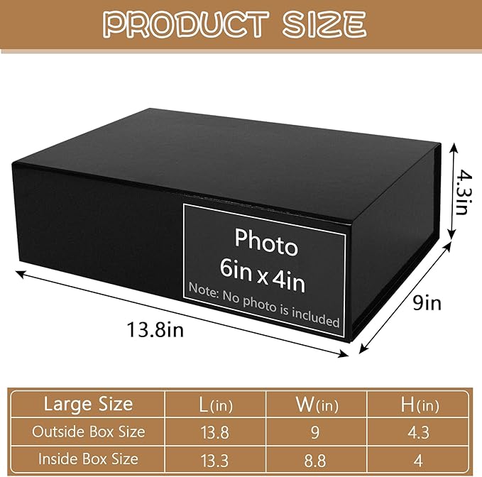 RayofSun Black Gift Boxes with Magnetic Lids for Presents Large Rectangle Collapsible Decorative Boxes13.7x9x4.3inch, Bridesmaid Groomsmen Proposal Box for Wedding, Christmas, Birthday(3PCS)