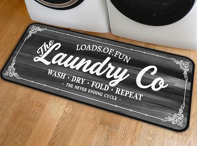 Laundry Room Long Mat Area Rug Non-Slip Floor Mat Waterproof Farmhouse Carpet for Kitchen 40" x 20" (Black/Grey)
