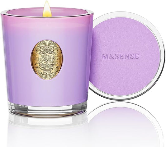 M&SENSE Natural Soy Candle| Lilac Blossom Purple | 10.2 oz, 55H Burn | Luxury Scented Candle for Relaxation, Gifting, Home Décor | for Bedroom, Office, Party