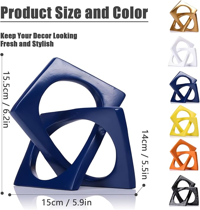 XMGZQ Navy Blue Knot Statue for Coffee Table Centerpiece Decor,Modern Abstract Art Geometric Sculpture and Figurines, Home Decor Accent,Cube Knick Knacks for Shelves,Bookshelf,Entryway,Floating