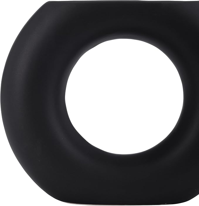 Sagebrook Home Modern Ceramic Vase - Round Hollow Stoneware, Minimalist Decorative Accent for Home, Office, Bedroom, and Living Room - 5" Black