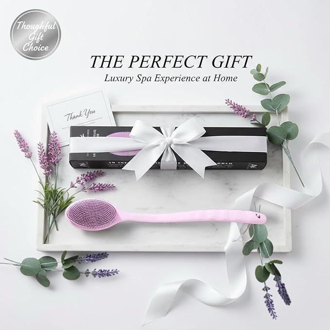Long Handle Back Scrubber for Shower - 19 inch Extended Reach Silicone Body Brush - Avilana Bath Scrubber Extended Reach Tool - Easy Grip Body Wash Brush Gift