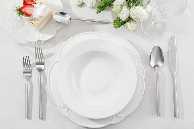 DEACORY Silverware Set Flatware Set Cutlery Set Stainless Steel Hexagon Handle Silver Mirror Finished 20 Pieces Service for 4