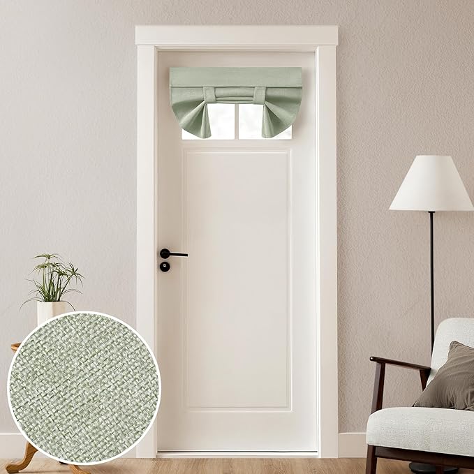 HOMEIDEAS 100% Linen Blackout French Door Curtains, Privacy Small Door Window Curtains, 26 X 20 Inch Shades for Front Window, Thermal Insulated Covering, 1 Panel, Sage Green