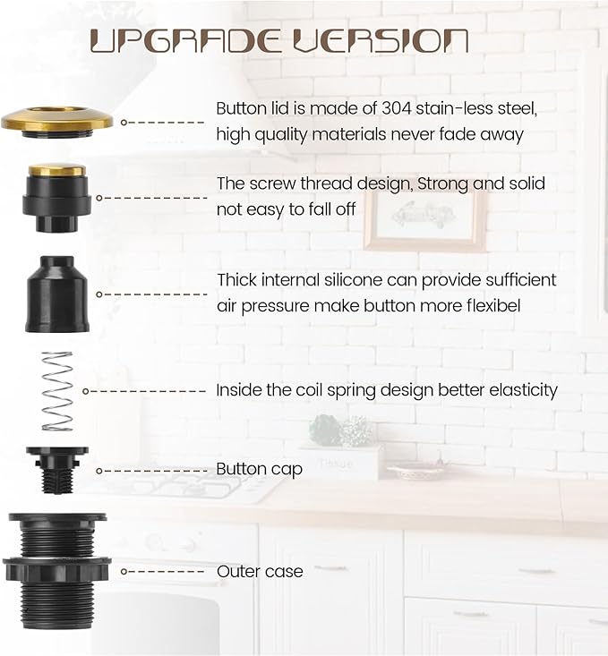 Garbage Disposal Air Switch Kit Sink Top Waste Disposal Stainless Steel Golden Brushed On/Off Air Button Food and Waste Disposals Part by Etoolcity, UL Listed