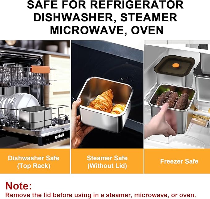 YUPER Stainless Steel Food Containers, Meal Prep Containers, Bacon Cheese Container for Refrigerator, Stainless Steel Containers with Lids Fruit Lunch Storage, 2 Pack (88+162OZ)