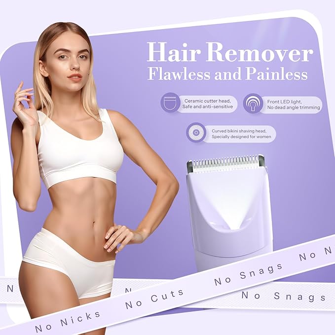 Bikini Trimmer for Women, 2 in 1 Electric Shaver for Women, Bikini RazorWaterproof IPX7 with LED, Pubic Hair Trimmer for Leg Arm Underarm Bikini Area, Christmas Gift Box - Lavender Dream Purple