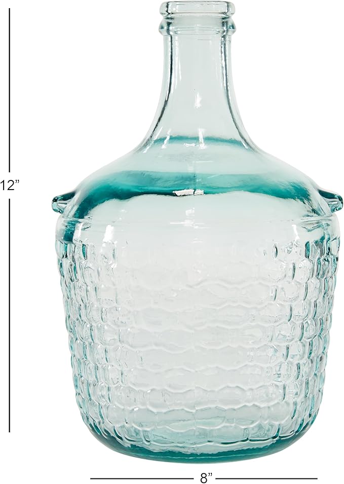 Deco 79 Recycled Glass Handmade Decorative Vase Spanish Bottle Centerpiece Vase with Bubble Texture, Flower Vase for Home Decoration 8" x 8" x 12", Clear
