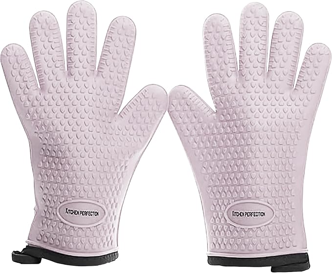 KITCHEN PERFECTION XL Silicone Smoker Oven Gloves for Women -Extreme Heat Resistant BBQ Gloves -Handle Hot Food Right on Your Grill Fryer&Pit|Waterproof Grilling Cooking Mitts|Superior Set+3 Bonuses