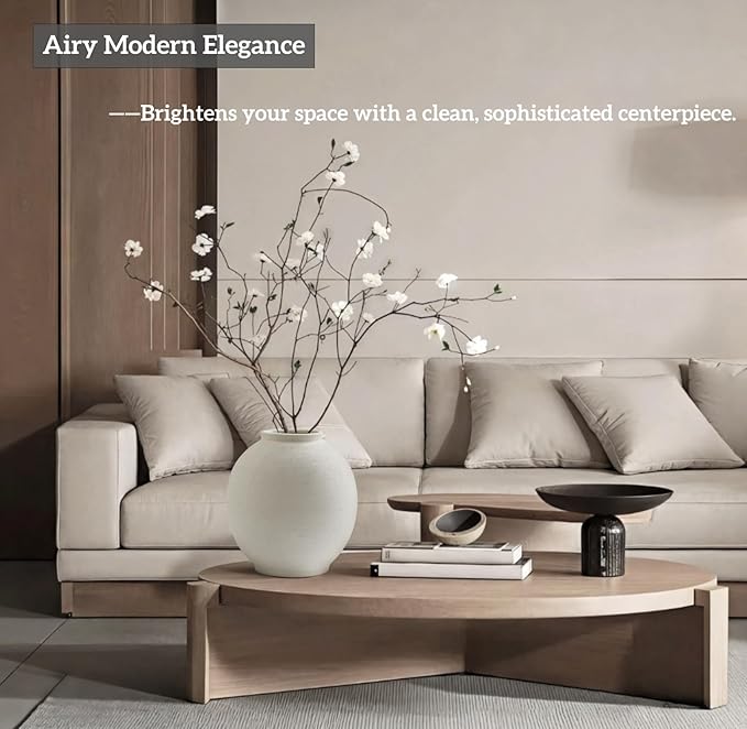 Large White Ceramic Vase, 10.8 inch Round Minimalist Textured Vase, Rustic Farmhouse Decor for Home, Living Room, Shelf, Table, Wedding & Entryway Decoration (Sandstone White)