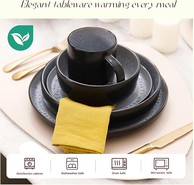 HomeVss 20-Piece Dinnerware Set - Serves 4, Reactive Glaze Bubble Frost Plates & Bowls Set | Microwave & Dishwasher Safe Dishes Set